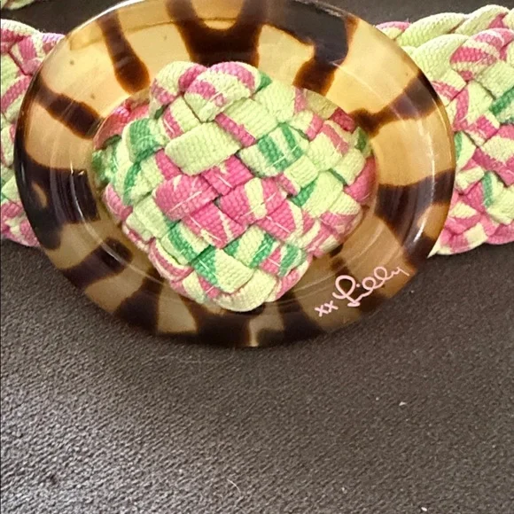 Lilly Pulitzer Vintage Pink and Green Braided Belt with Tortoise Buckle - Picture 1 of 6